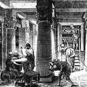 The Library of Alexandria collects perhaps half a million scrolls, with works covering all areas of knowledge.