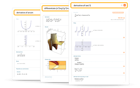 Derivative results with plots, alternate forms and answers