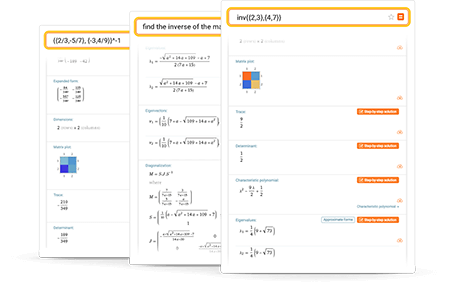 Matrix inverse results with plots, alternate forms, related results and answers