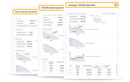 Mortgage results with plots, payment tables and answers