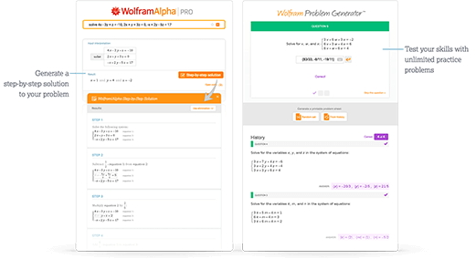 Step-by-step solutions for systems of equations with alternate methods and unlimited Wolfram Problem Generator practice problems