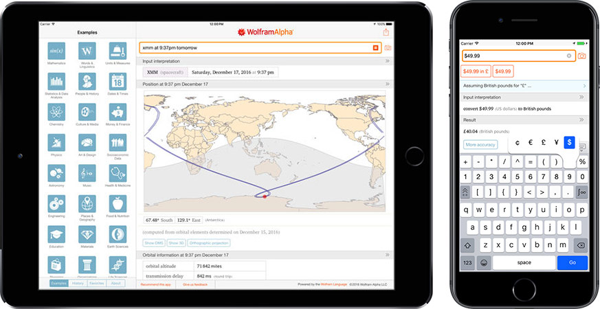 iPad Wolfram Alpha app screenshot