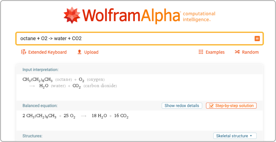 Screenshot of wolframalpha.com