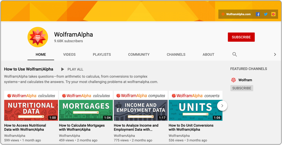 Wolfram|Alpha YouTube channel image
